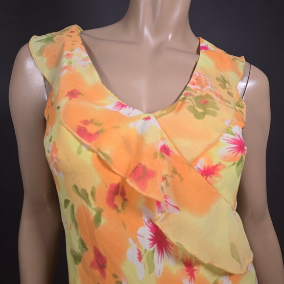 Y2K Tango Mango Yellow Floral Ruffled Dress Size S Asymmetric Hem Fairy - Picture 3 of 11